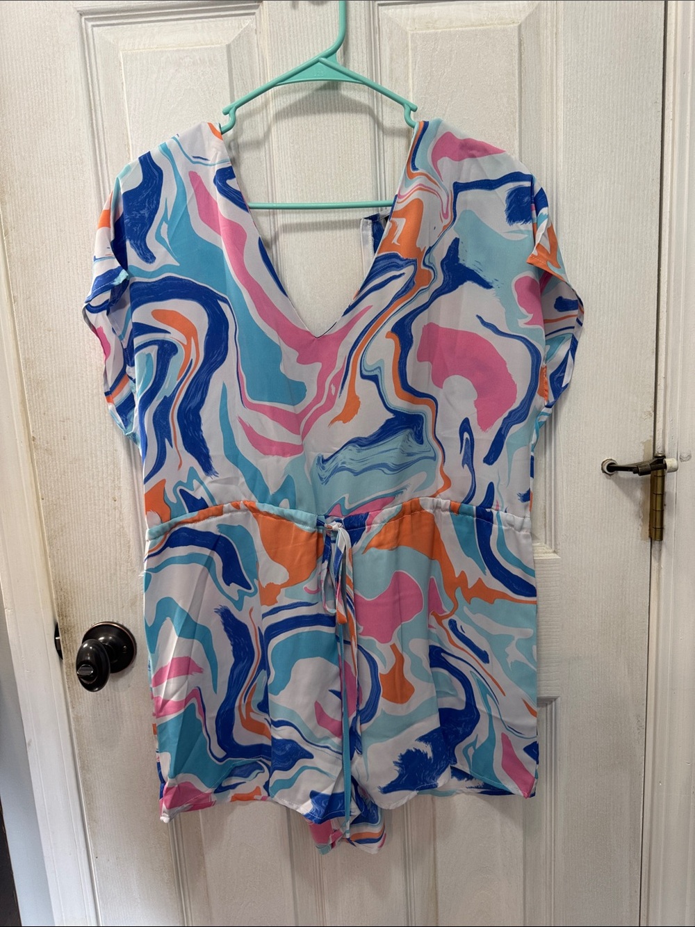 SHEIN Multicolor Swirl V-Neck Tie-Waist Tunic